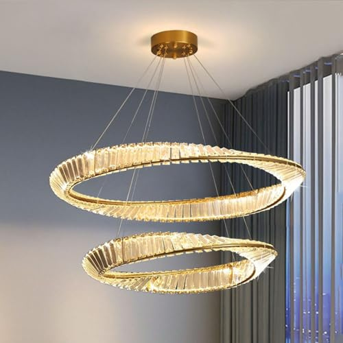 Moilsren Modern Gold Kristall Kronleuchter, Rund Kristall Hängeleuchte LED Dimmbare Pendelleuchte Wohnzimmerlampe Schlafzimmerlampe für Esszimmer, Schlafzimmer, Küche, Ruheraum (40cm+60cm)