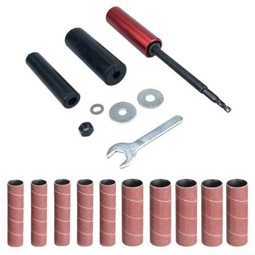 UrbanHui Tambour de ponçage manuel en caoutchouc pour perceuse avec adaptateur de ponceuse à broche, outil de meulage pour bois, métal, plastique, verre, pierre, finition comprenant 10 manchons de