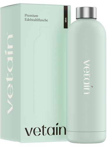 VETAIN Premium Edelstahl Trinkflasche 1L - BPA-Frei - Kohlensäure geeignet - Isoliert - Auslaufsichere Thermosflasche für Fitness, Outdoor, Schule - Wasserflasche Mint-Grün