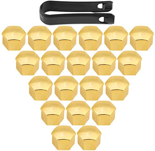 HELEVIA 20Pcs 17mm Universal Car Tyre Wheel Hub Covers Lug Nut Screw Cover Protection Cap Gold
