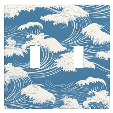 Blue Great Wave - Placa de pared para interruptor de pared de doble banda, tamaño estándar, 11,4 x 11,4 cm