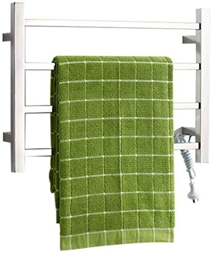 KLGFBDC Scaldasalviette, portasciugamani riscaldato a Parete in Acciaio Inox Spazzolato a Caldo, Piccolo scaldasalviette Quadrato cablato con 4 Barre, scaldasalviette Elettrico, splendido