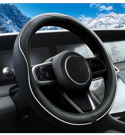 Flaconi Auto Lenkradbezug,Lenkrad Bezug Lenkradschutz,mit Rutschfester Linie,Auto Zubehör Innenraum,Geeignet für Lenkräder mit Einem Außendurchmesser von 37 bis 38 cm (Schwarz-Weiß)