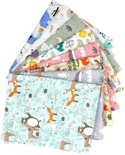 KQDRAVINE 8 Piezas Tela de Algodón Telas para Patchwork con Tijeras, 40 X 50 Cm Retales de Tela con Dibujos Animados, Multicolor Paquetes de Telas para Coser para Bricolaje, Manualidades y Artesanía