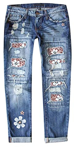 Jeans Strappati da Donna a Gamba Dritta - Pantaloni da Donna a Gamba Larga, Jeans Casual Vintage con Tasche, Jeans alla Moda a Gamba Dritta, Jeans in Denim a Lunghezza Completa, Pantaloni da Jeans