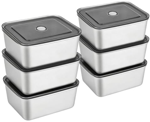 YIFKJYLF 6 Pcs Stainless Steel Food Storage Containers with Lids, 500ml Leakproof Meal Prep Containers Set, Reusable Metal Lunch Box for Bento Oven Freezer Dishwasher Safe with Spare Seals