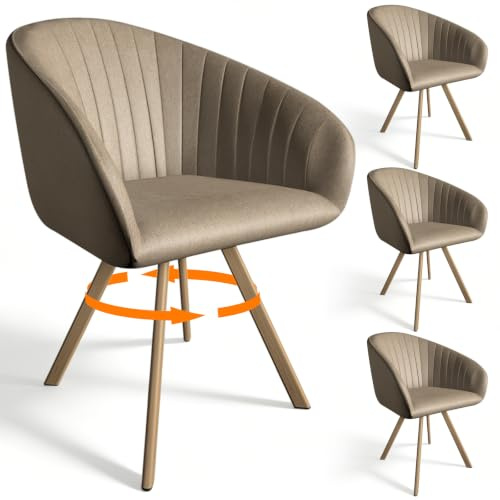 Nizzenithal 4er-Set Drehbare Esszimmerstühle – Modern Gepolsterte Stühle mit Lehne & Metallbeinen in Holzoptik, Hellbraun Akzentstühle für Esszimmer, Wohnzimmer, Büro