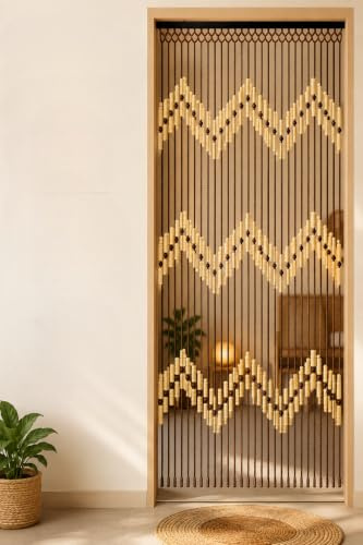 Bamboo Beaded Wooden Door Curtain Summer Blind Fly Screen 90cm x 180cm Beautiful Hanging & Caravan Room Window Decorations Dividers for, Doorways Zigzag