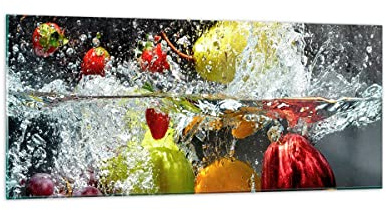 ARTTOR Bilder auf Glas 120x50cm Wandbild Glasdruck Küche - 2972 | Obst Wasser Spritzen Panorama Groß Modern Dekoration Wohnzimmer Schlafzimmer Küche Wanddeko Kunstdruck Art Wall Decor ARTTOR
