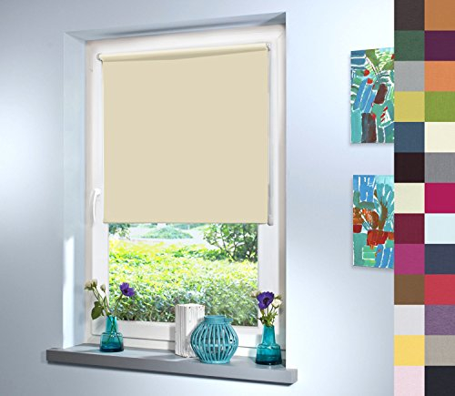 Sun World Verdunkelungsrollo nach Maß, Rollo nach Maß, Maßanfertigung Innenrollo, Balkontür, Rollos nach Maß, Blickdicht, für Fenster & Türen, Klemmfix ohne Bohren (220cm Höhe x 105cm Breite/Beige)