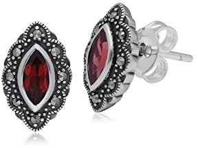 Gemondo Ohrstecker Granat Sterling-Silber 925 Granat Markasit Jugendstil