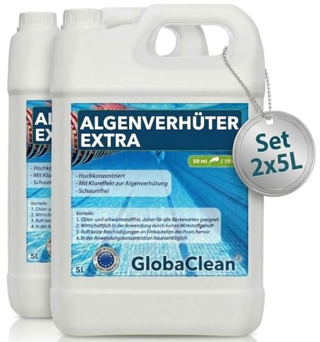 GlobaClean Algizid für Pool - 2X 5L - Vorbeugender Schutz vor Algen, Bakterien und Pilzen - Algenverhütung für sauberes Poolwasser - (10 Liter)