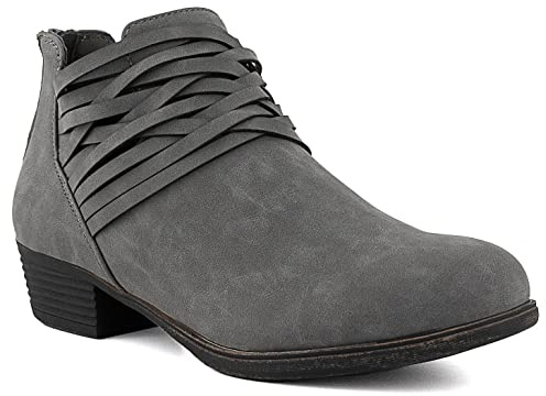 Sugar Women's Rhett Dress Block Heel Ankle Boot, Ladies Back Zip Bootie with Criss Cross Wraparounds Grey 8
