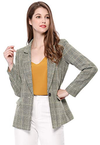 Allegra K Blazer da Donna Boyfriend con Risvolto Dentellato Scozzese Giacca Blazer, Nero, 44