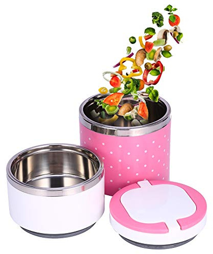 Brrnoo - Cajas de alimentos isotermas, 2 cajas isotérmicas de acero inoxidable con aislamiento rosa, 900 ml, cajas de comida para escuela, oficina y camping