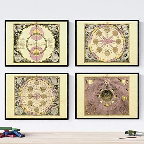 Nacnic Set di quattro piatti con antiche mappe astronomiche. Poster mappe astrologiche in formato A3