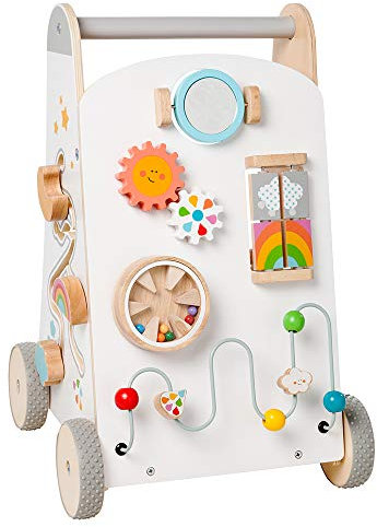 howa Lauflernwagen Holz, Lauflernhilfe ab 1 Jahr, Lernlaufhilfe Baby im Regenbogendesign, rundum bespielbar, gummibereifte Räder, viele Spielelemente, Holzspielzeug Baby Walker 6016