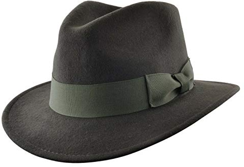 Sombrero Fedora de fieltro aplastable hecho a mano 100% lana elegante para hombre con banda ancha estilo Indiana, verde oscuro, 55