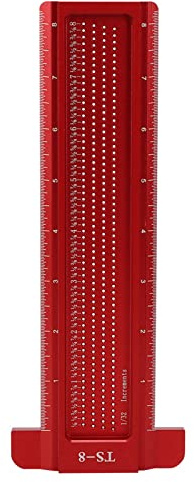 Fafeicy TS-8 Holzbearbeitungs lochlineal, Aluminium T-förmiges Messwerkzeug, Mini Scriber, für Hardware-CNC-Präzisionsbearbeitung(rot)