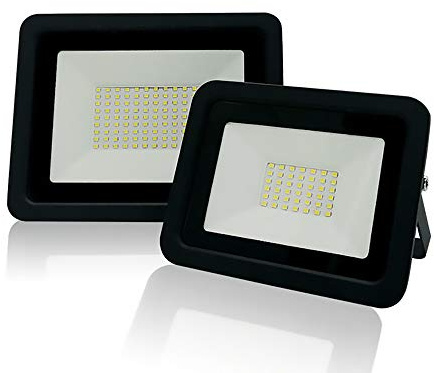 WCT [Lot de 2] 50W Blanc Chaud LED Projecteur Noir Réflecteur AC 220V IP68 LED Projecteur Mur Extérieur Paysage Éclairage