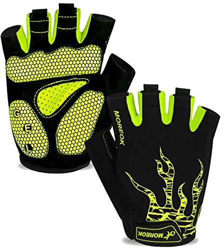 Gants de vélo pour homme et femme à demi-doigts respirants, gants de cyclisme avec gel SBR de 5 mm absorbant les chocs et antidérapants pour VTT - Jaune unisexe - XL