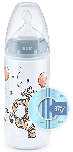 NUK First Choice+ Biberon, 0-6 Mesi, Controllo Temperatura, Sfiato Anti-Colica, senza BPA, Tettarella in Silicone, Disney Tigger, 300 Millilitri
