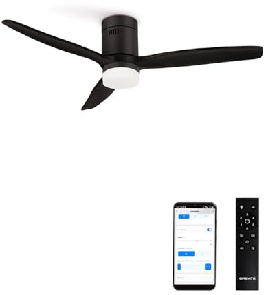 CREATE / WINDCALM M/Deckenventilator ABS mit Beleuchtung Schwarz mit WLAN und Fernbedienung/ 40W, Leise, Ø132cm, Timer von 1 bis 4 Std, Sommer-Winterbetrieb