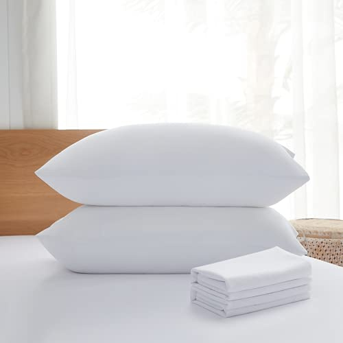 Acanva Paquete de 2 almohadas de cama de la colección de hotel, rellenos suaves de lujo para dormir, transpirables y cómodas para dormir boca abajo, tamaño King con funda (paquete de 2), color blanco,