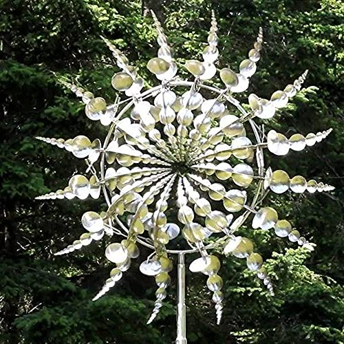 CYJXL Windmill Wind Spinner, Metal Garden Stake, Outdoor Silver, 16x28 Inches, Kinetic
