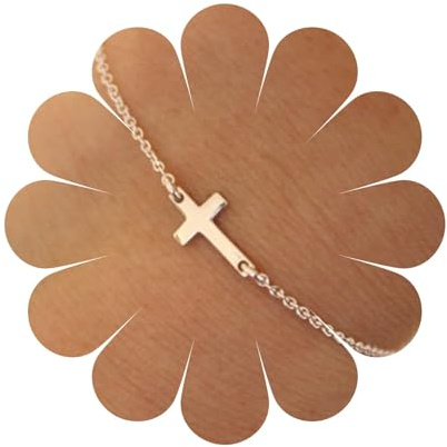 Aneneiceera Bracelets Croix Boho Chaîne Main Dainty Cute Tiny Cross Handmade Bracelets Bijoux De Mariage Cadeaux Pour Femmes Adolescentes (argent)