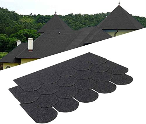 Pack of 18pcs Asphalt Roof Shingles 2.61sqm Self-adhesive Sheds Roofing Felt Shingles Tiles for Most Roof of Sheds Arbour Porch Wendy House Doghouse Log Cabin (Fish-scale Shingles, Black)