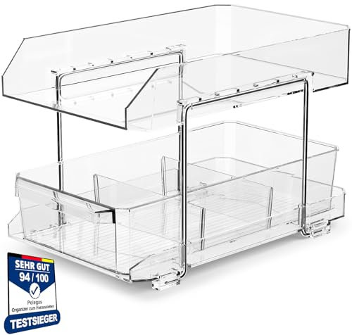 Polegas Organizador AcríLico Transparente para Nevera Frigorifico, Organizador MultifuncióN de 2 Pisos CajóN ExtraíBle para Fregadero, Armario Almacenaje Cocina Estante Especieros