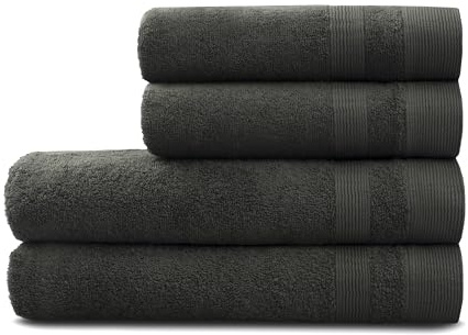 PandaHome Handtuch Set aus Baumwolle 100%, 2 Badetucher, 2 Handtücher | Towel, Schnelltrocknend Weich Saugstark 500 g/m² (Anthrazit)