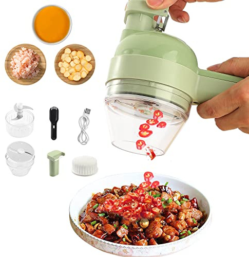 Plcnn Electric Vegetable Choppers 4 in 1 Handheld Electric Vegetable Cutter Set Powerful Garlic Choppers, Onion Grinder for Kitchen Vegetable Cooking