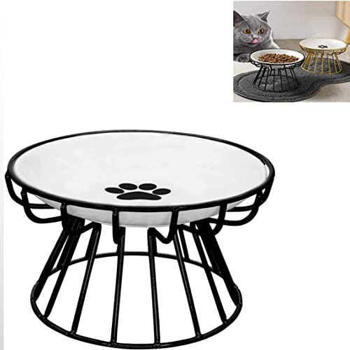 Labstandard Katzennapf mit Erhöhtem Metallständer Anti-Erbrechen Fressnapf mit 15° Neigung für Futter Wasser Haustier Napf für Katzen Kleine Hunde Keramik Feeder gegen Blähungen (Katzenpfote Schwarz)