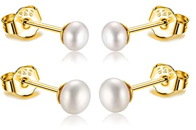 3mm 4mm 5mm Real Freshwater Cultured Pearl Earrings Set 925 Sterling Silver Gold Tiny Small White Button Pearl Studs Earrings
