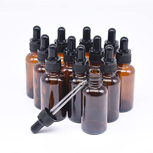 BOUNHOHE Pipettenflasche 30ml-12 Stk, Apothekerglas set aus Bernsteinglas mit Dropper Pipette Glas, Trichter und Etikett für Ätherische Öl Aromatherapie, Parfümöle, Flüssigkeit