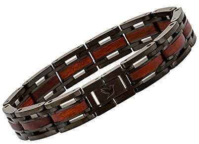 WOODSTAR (BLACK LAMA) Bracelet pour Homme en Acier et Bois, Bijoux de Mode Masculin, Bracelet Réglable Noir Rouge B22-002