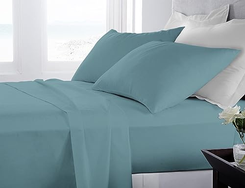 Banzaii Completo Lenzuola Matrimoniale 100% Puro Cotone Alta qualità Made in Italy (per materassi 160/170 cm, altezza fino a 30 cm) Acquamarina