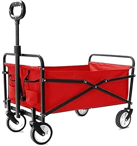 Faltbollerwagen Bollerwagen Handwagen Zusammenklappbarer Tragbarer Gartenwagen Mit 4 Rädern, Robuster Einkaufswagen Für Outdoor-Camping Am Strand Faltwagen Strandwagen Transportwagen ( Color : Rood )