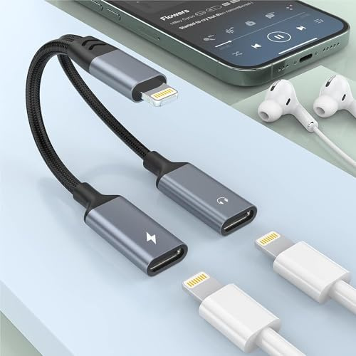 [Apple MFi Certified] 2-in-1 iPhone to Lightning*2 Jack Audio Headphone and Charger Cable Adapter, Dual Lightning Audio Charger Adapter Dongle Cable Splitter Compatible with iPhone 14/13/12/11 Pro