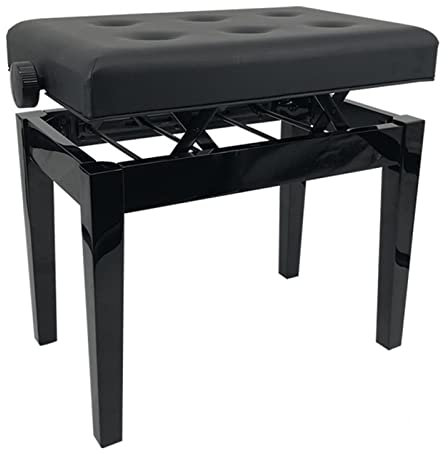 Klavierbank-Solohocker aus Holz mit bequemem gepolstertem Kissen, höhenverstellbar, Klavierhocker mit geraden Hockerbeinen, 55 x 34 x 46–54 cm, Schwarz