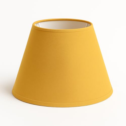 35 cm Cône Abat-jour, Tissu en Coton avec dos en PVC blanc, Produit fait main, pour Lampe de table, Lampadaire (Ocre)