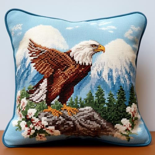Taxpy DIY knüpfkissen mit vordruck Adler Tier und Landschaft Knüpfhaken-Set，Kissenbezüge/Kissenbezug-Herstellungssets，Bastel-Stickset 17x17in