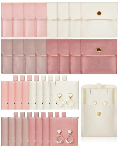 Ferreve 20 Pcs Microfiber Jewelry Pouch with Insert Pad Snap Button Bulk 8x8cm Jewelry Packaging Gift Bag for Travel Necklace Earing (Pastel Color)