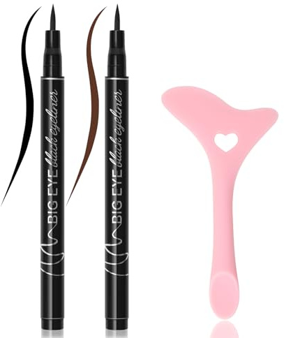 Boobeen 2pcs flüssiger Eyeliner Schwarz Braun, wasserfester Eyeliner Stift mit geflügeltem Eyeliner Werkzeug, kreiert fettes Katzenaugen Makeup