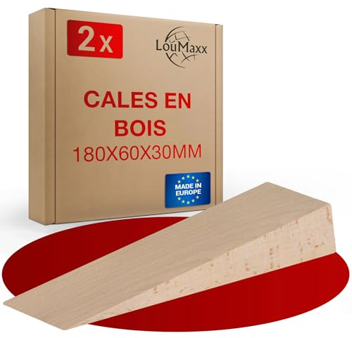 LouMaxx 2er Set Holzkeile groß aus Buche natur - Keile Holz 180x60x30 mm - Robuste Hartholzkeile als Türkeil Holz, Montagekeile & Verlegkeile – Holzkeil made in Europe – Holzkeile Hartholz