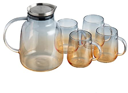 Carafe Eau Bouilloire à eau froide résistante à la chaleur 1,8L Capacité de grande capacité Théière fruitière Ambre Grey Teascups Summer Ménage Tea Set Pichet à Thé Glacé(Color:1.8L with 4 cups)