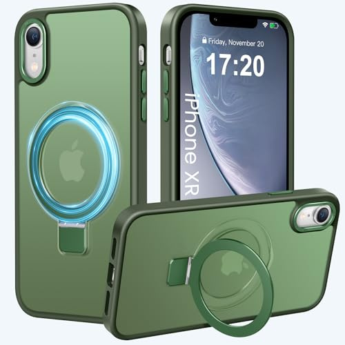 PuyaTeya für iPhone XR Hülle mit Magnet Ständer, Dunkel Grün | Kratzfeste, fingerabdruckresistente, rutschfeste und stoßfeste [transluzent matte] Handyhülle für iPhone XR