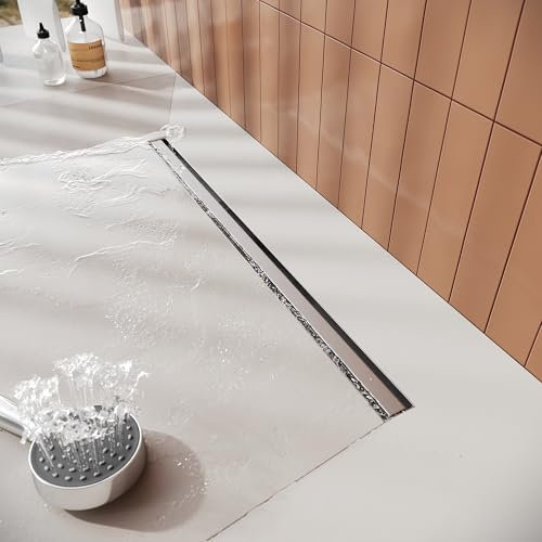 SIRHONA Canale doccia 360° con scarico sifone e filtro, canalina per doccia italiana in acciaio inox, extra piatto, 40 cm